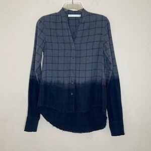 Mona Thalheimer Gray Black Plaid Ombre Flannel Long Sleeve Shirt Size XS